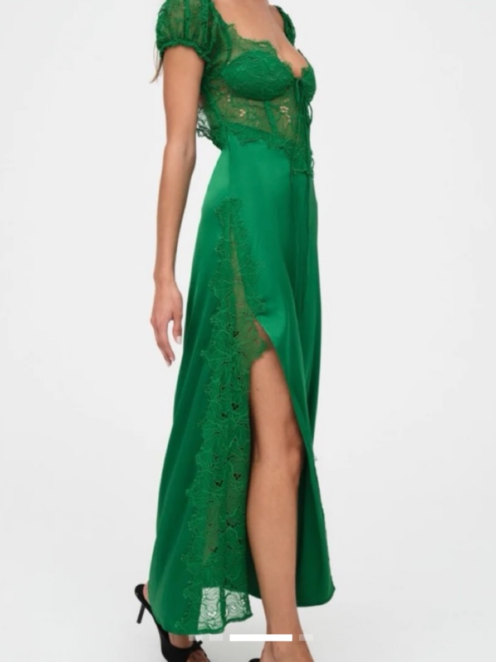 NWT For Love And Lemons Emerald Green Lace Maxi Dress - Picture 3 of 4
